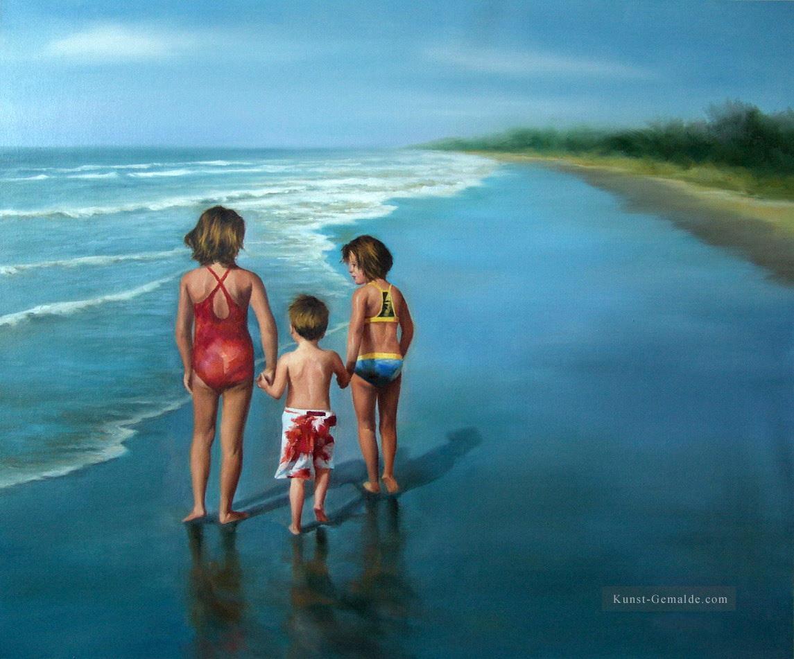 Kinder auf blauem Strand Ölgemälde